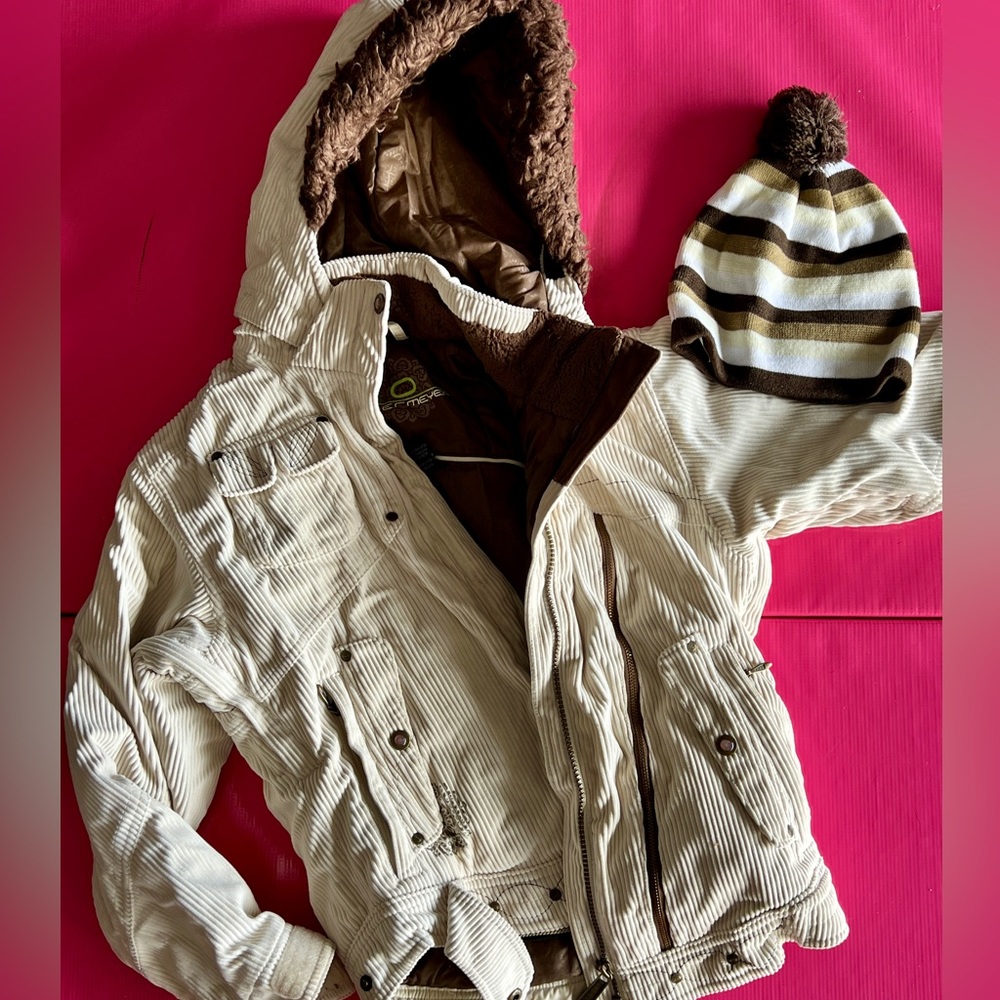 Gorgeous, Obermeyer, thick corduroy jacket, and Roxy beanie